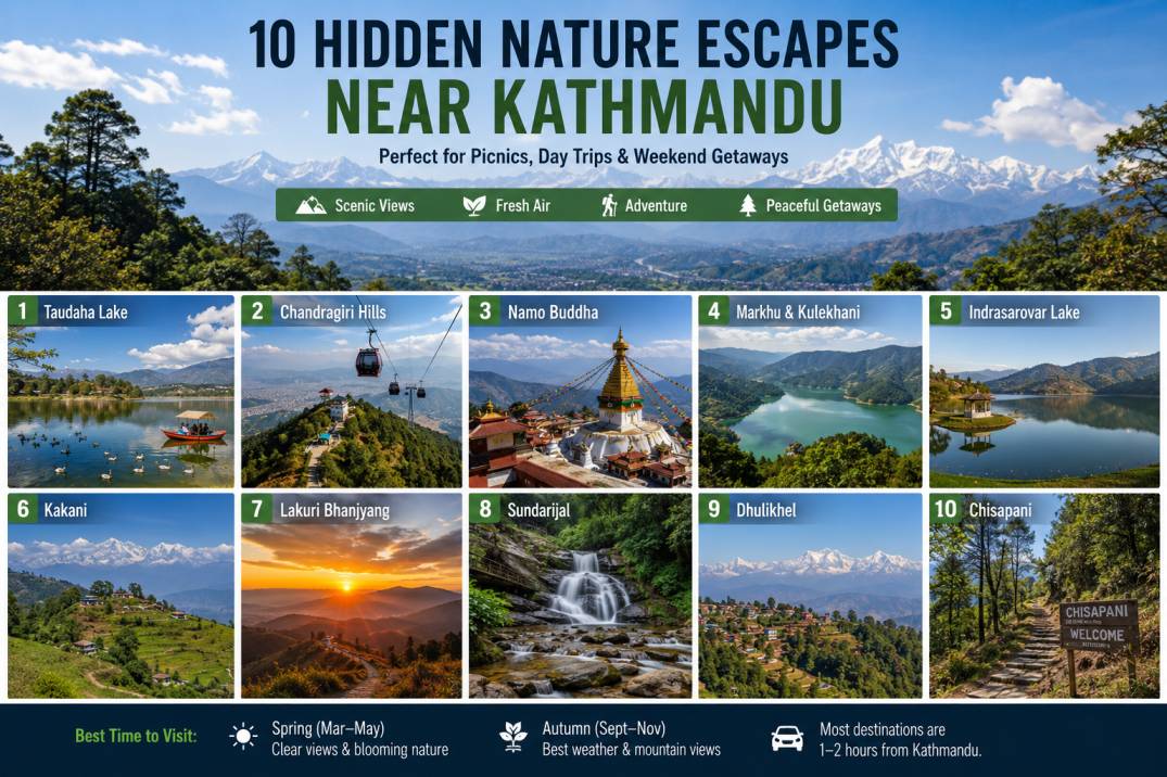 10 Hidden Nature Escapes Near Kathmandu Perfect for Picnics, Day Trips, and Weekend Getaways